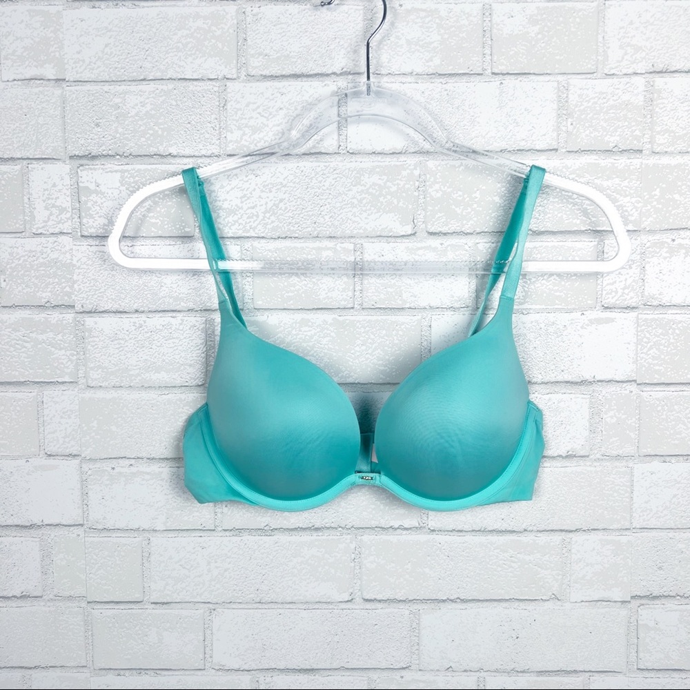 Victoria's Secret Push Up Pigeonnant Teal Women's Bra Size 36C